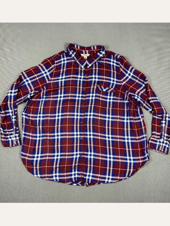 Lucky Brand Tops - Lucky Brand Plaid Button Down Blouse Women’s 2X Red Blue Button Back